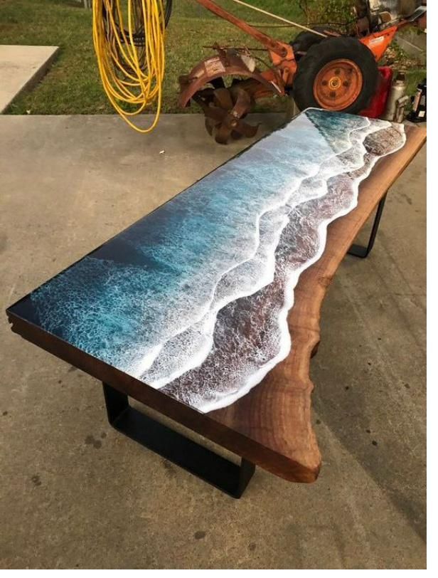 Ocean wave resin table