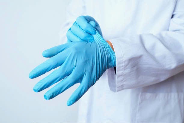 Blue nitrile glove for healthcare use