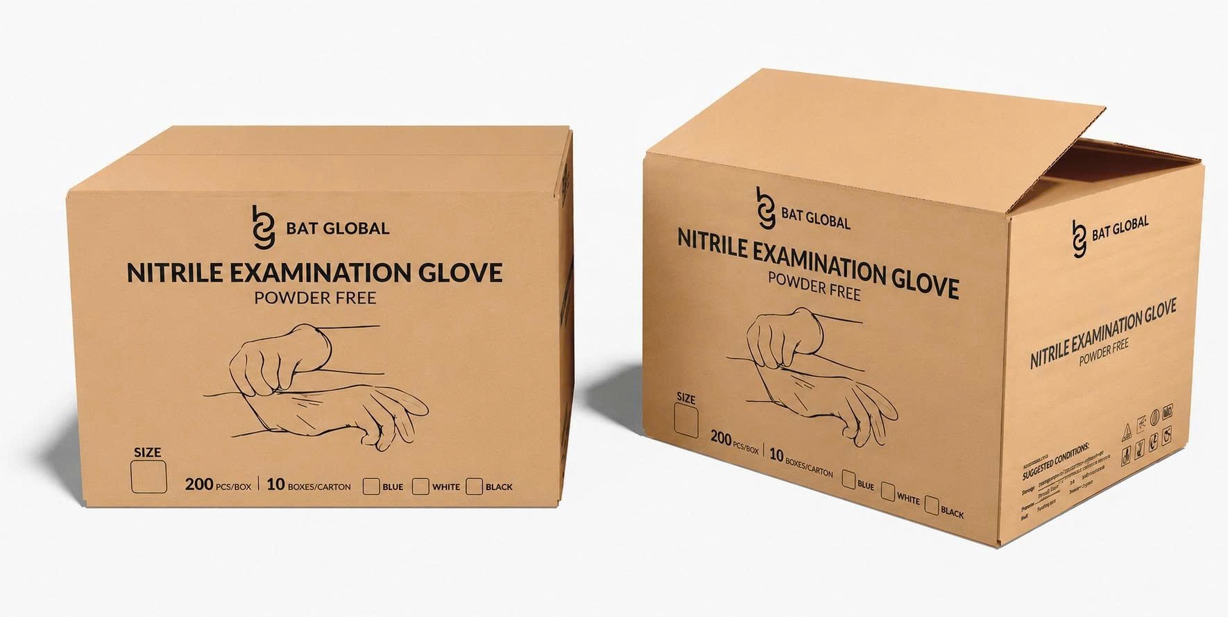 BAT Global nitrile glove carton packing