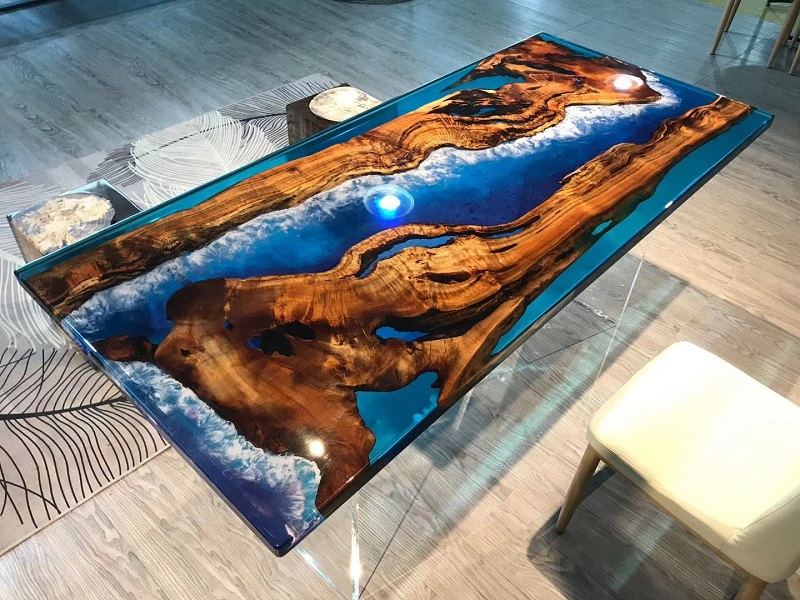 Epoxy wood tabletop craftsmanship