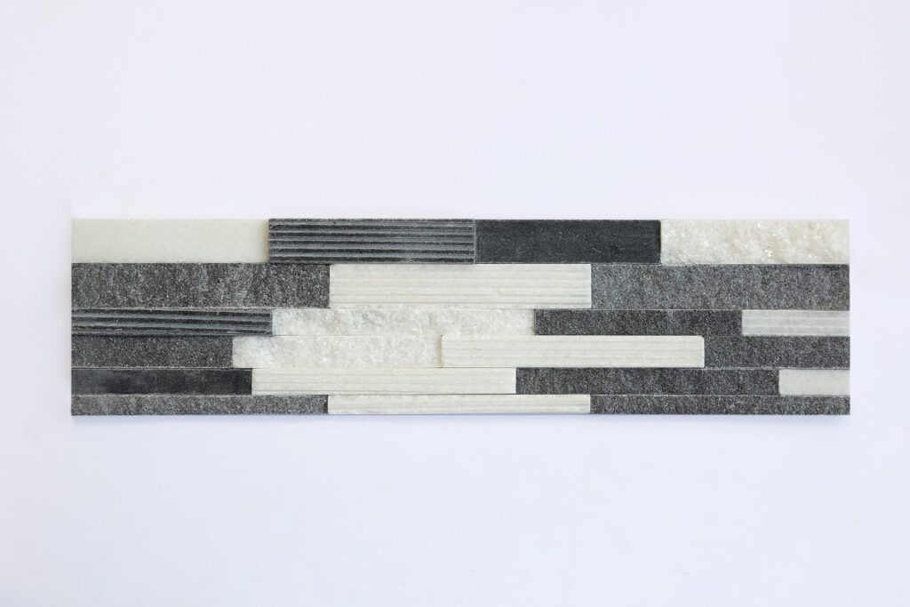3D black and white stone with peeled, slitted, honed surface
